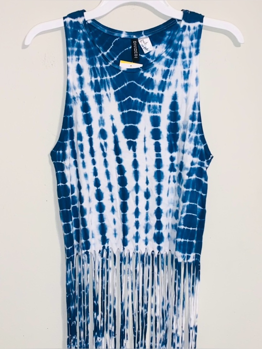 H&M Blue White Tie-Dye Top with Fringe NWT